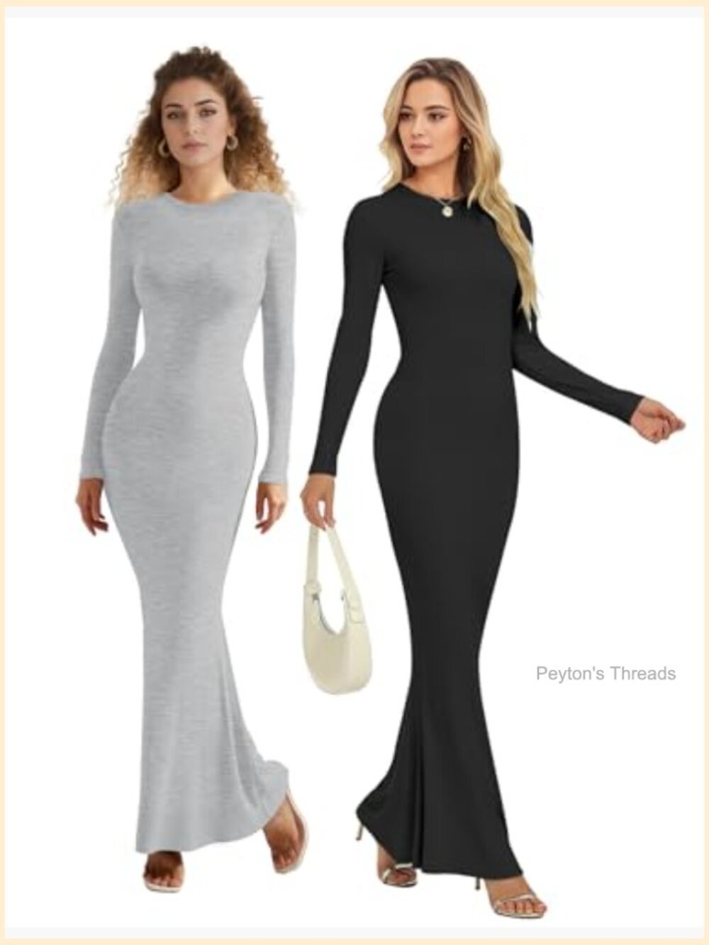 Bodycon Maxi Dress Long Sleeve Crew Neck Ribbed Lounge Dress - Picture 5 of 7